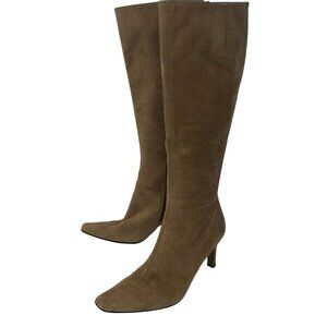 Mark Schwartz Womens Boots Suede Knee-High Heeled Boots Size 37 Tan Zipper Italy